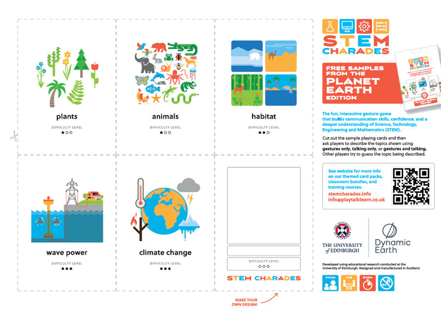 Cards from the STEM Charades Planet Earth edition