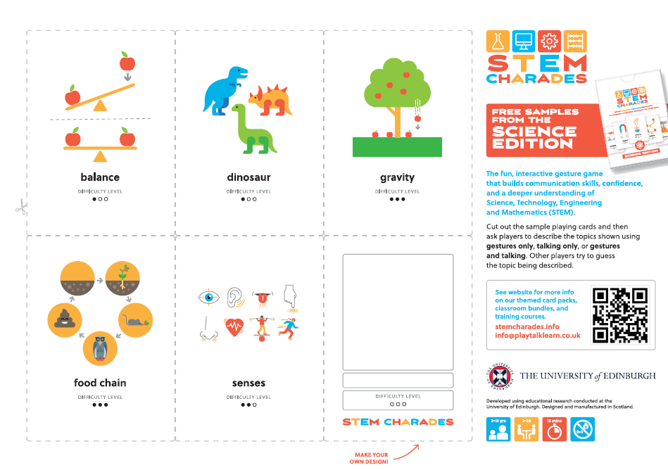 Cards from the STEM Charades Science edition